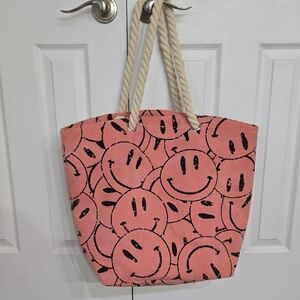 Smiley Face Pink Tote Bag Never Used